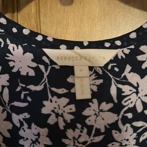 Rebecca Taylor silk and viscose blue with small pink flower side zip dress.